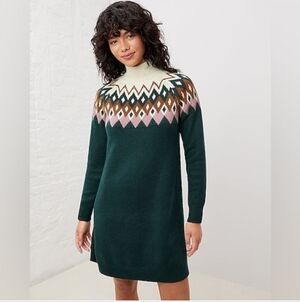UpWest Green Long Sleeve Dress with Patterned Yoke